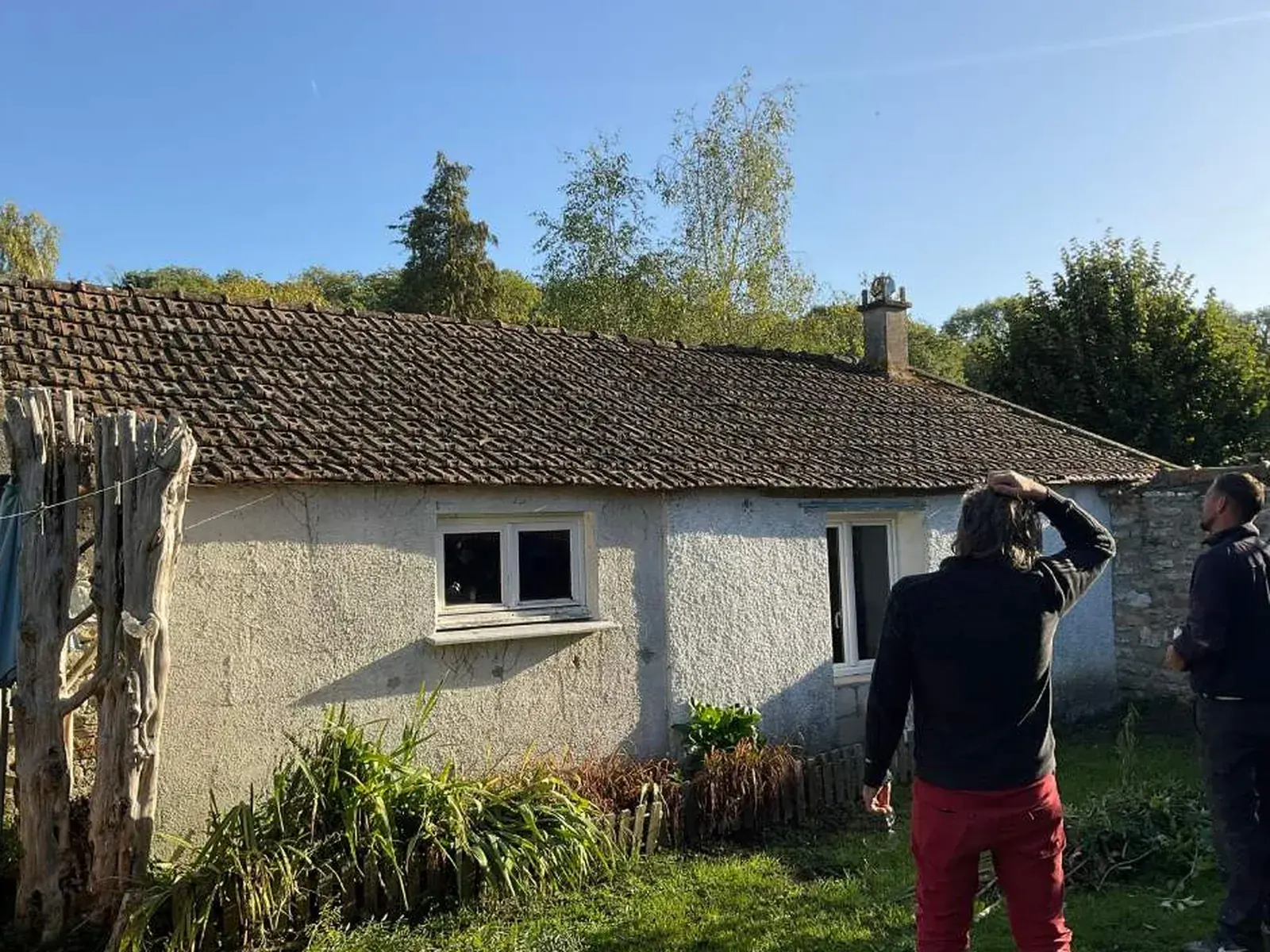 Toiture d'origine de la longère, couverte de mousse avant intervention